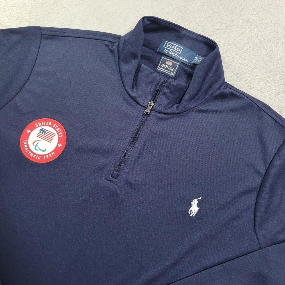 Team USA Shirt Womens XXL Blue Paralympic Polo Ralph Lauren 1/4 Zip Pullover